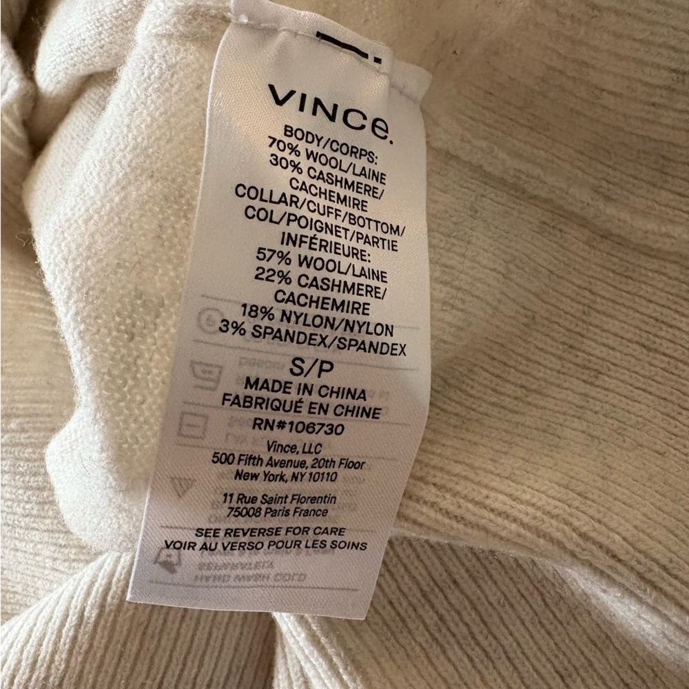 Vince. || Wool Cashmere Sweatshirt Raglan Crewneck Oatmeal Cream Beige Small - Picture 8 of 8